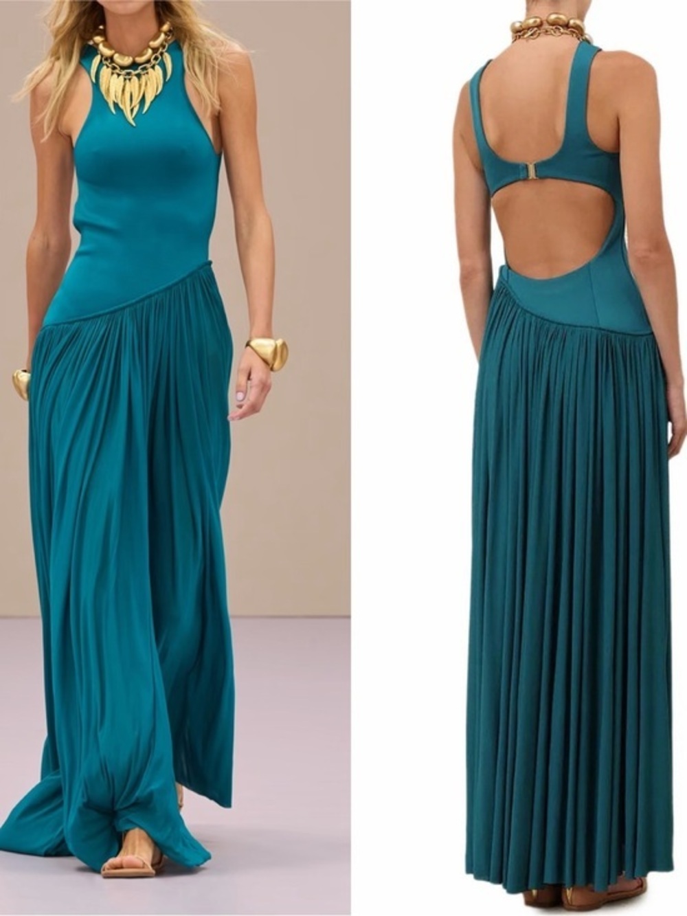 Zimmermann Luna Asymmetric Jersey Maxi  Teal Skirted Dress Sz 2 US 8 NWT $1850